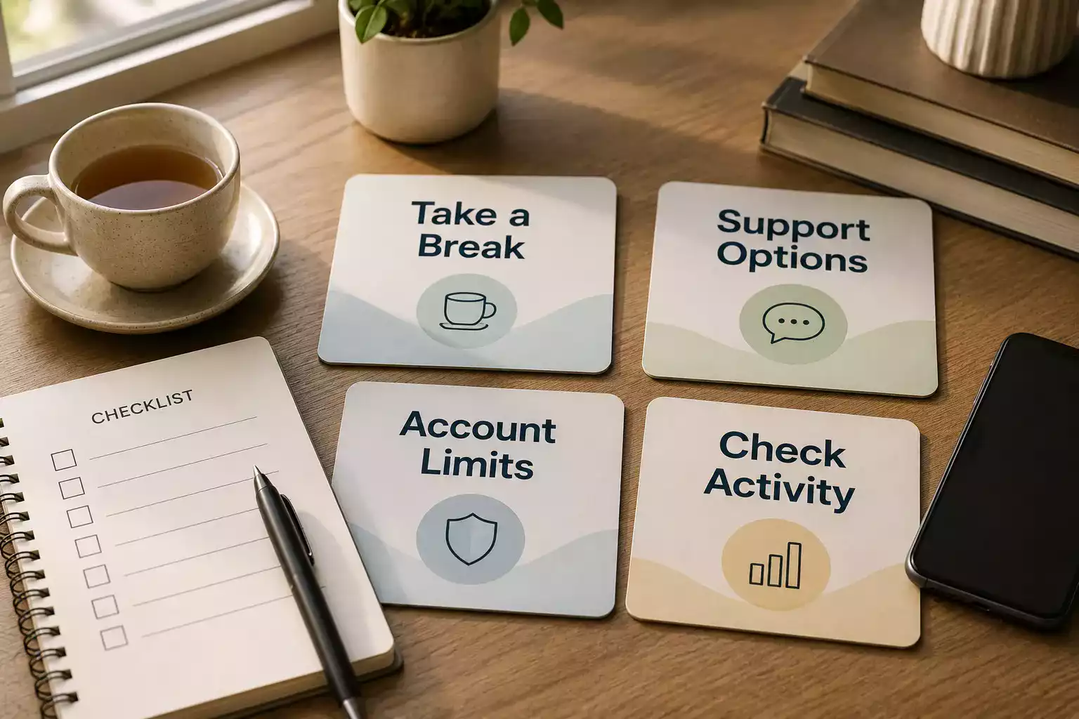 Safer gambling checklist with calm UK review materials